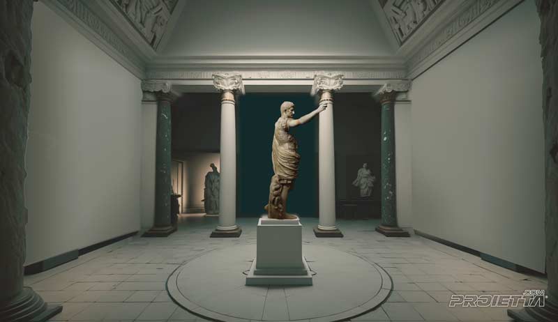 Museumsraum mit traditioneller Beleuchtung